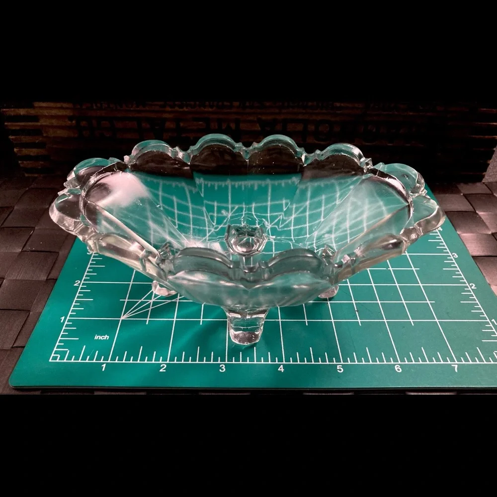 Vintage Colonial Pattern Cut Glass Footed Oval Jelly Dish
